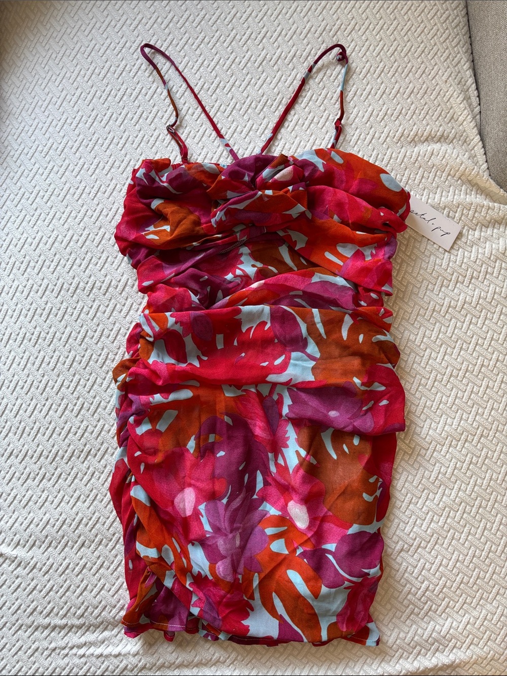 NWT Petal & Pup Zuri Rosette Floral Mini Dress in Pink, Red & Orange - Picture 1 of 5